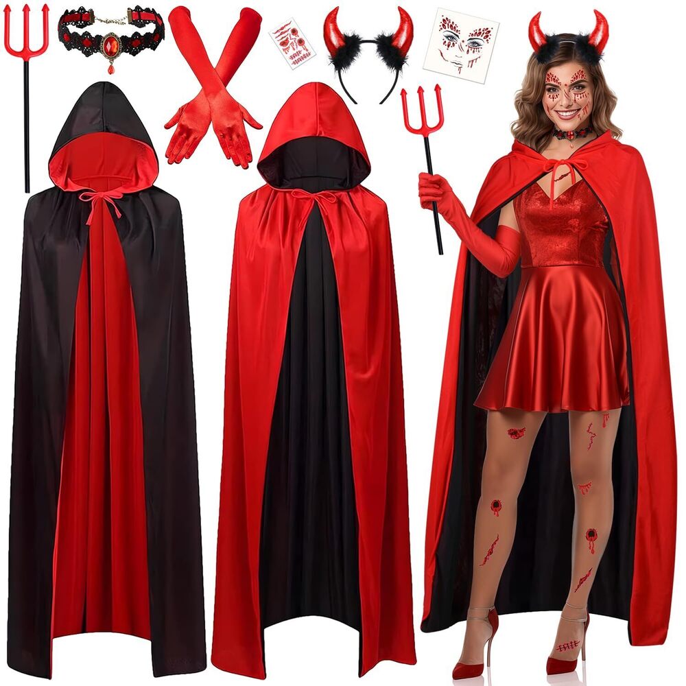2832 Halloween Hooded Cloak Reversible Devil Costume
